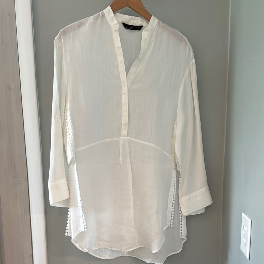 Zara White Mandarin Collar Blouse